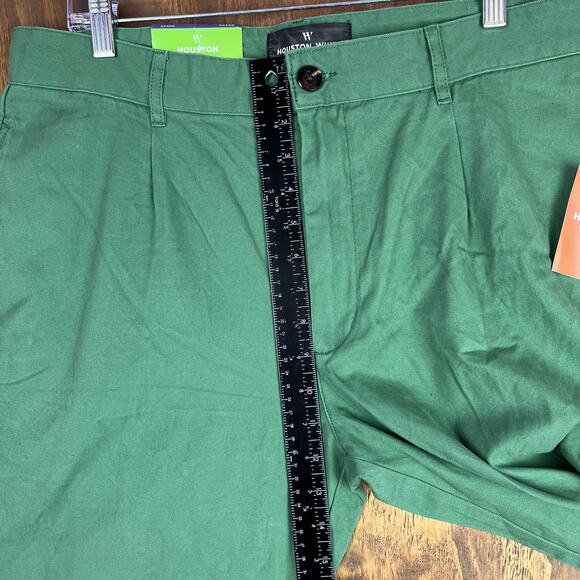 Houston White Mens Pants Green Chinos Single Pleated Wide Leg 100% Cotton 36x32 - Picture 7 of 12